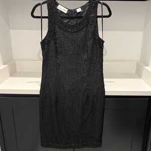 Laurence Kazar 100% Silk Black Beaded Mini Dress. Size M
